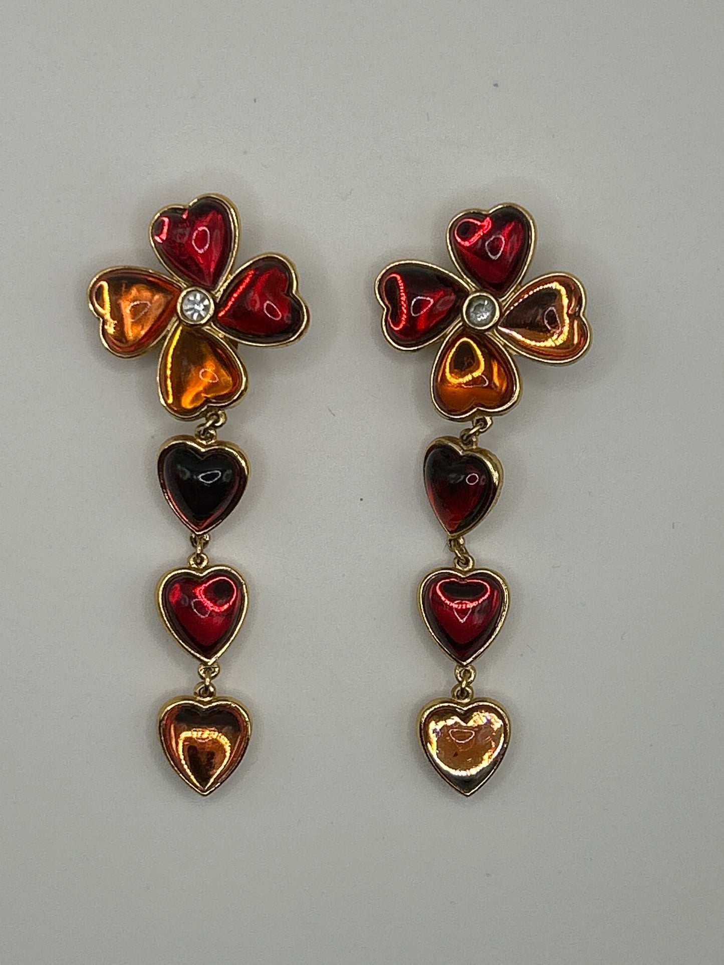 Yves Saint Laurent Vintage Glass Heart Drop Dangle Earrings