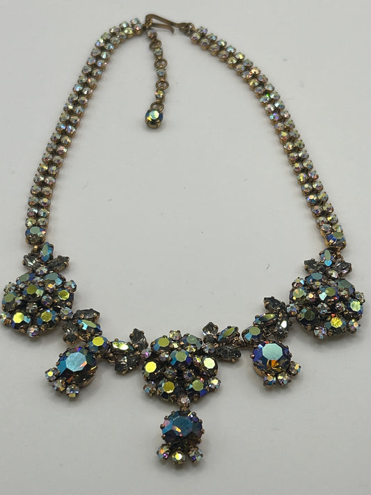 Vintage Aurora Borealis 1950s Crystal necklace .