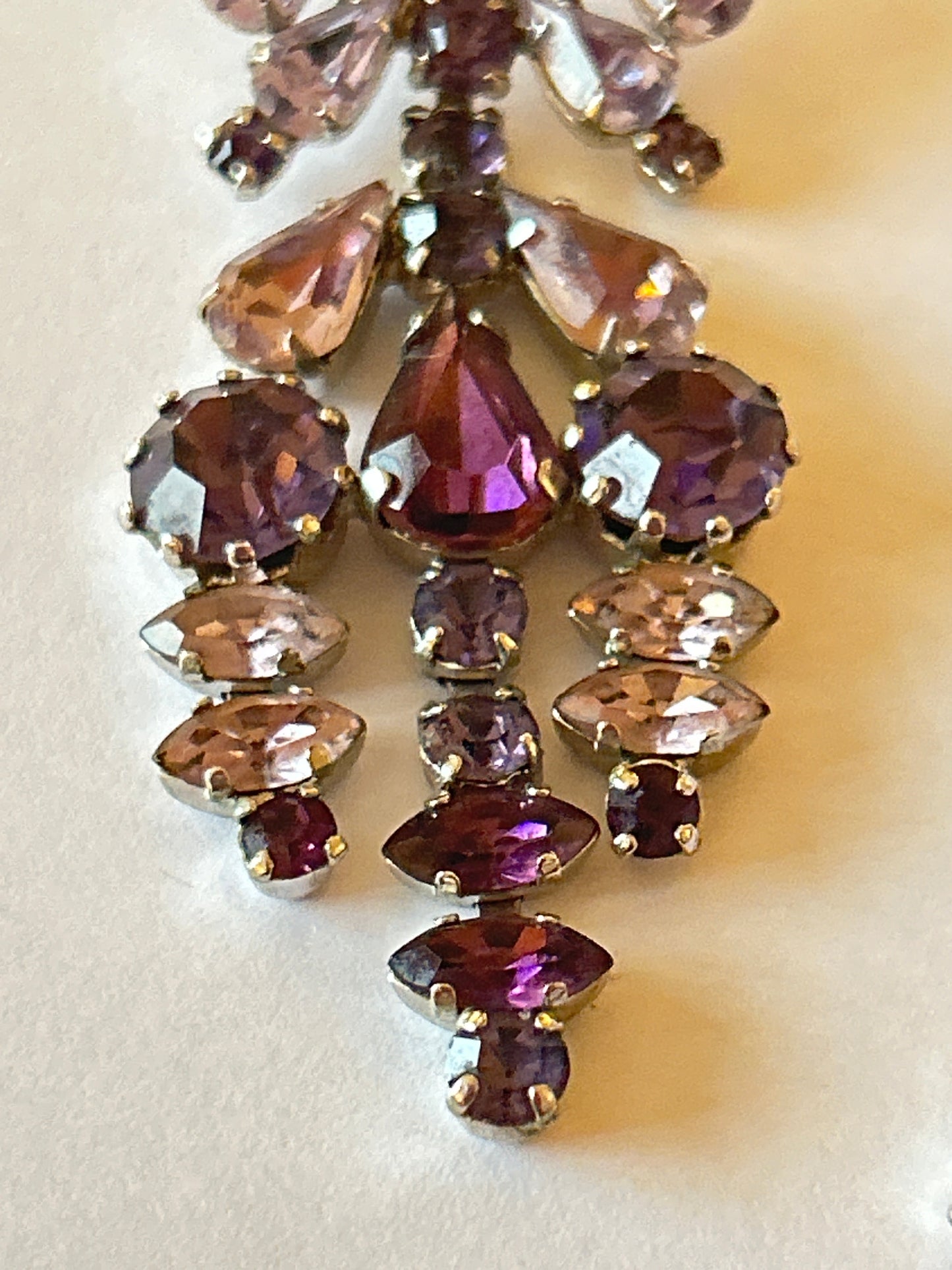 Vintage Signed Austrian Long Paste Lilac And Purple Earrings . Flower Design.