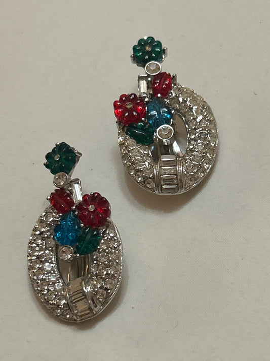 Vintage Art Deco 89 Tutti Frutti clip on earrings 1980S