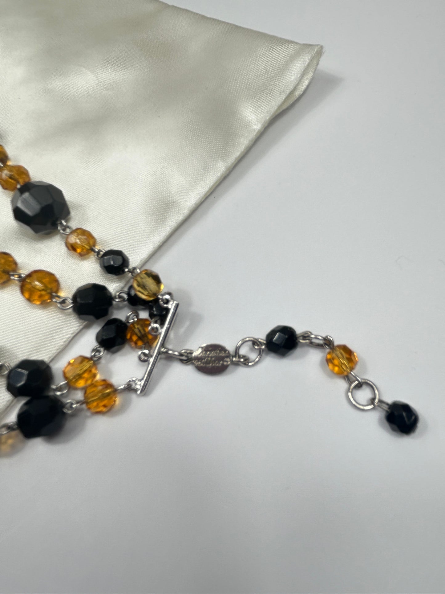 Vintage 1960s Christian Dior Glass Beads Layered Necklace. Amber coloured & Black.
