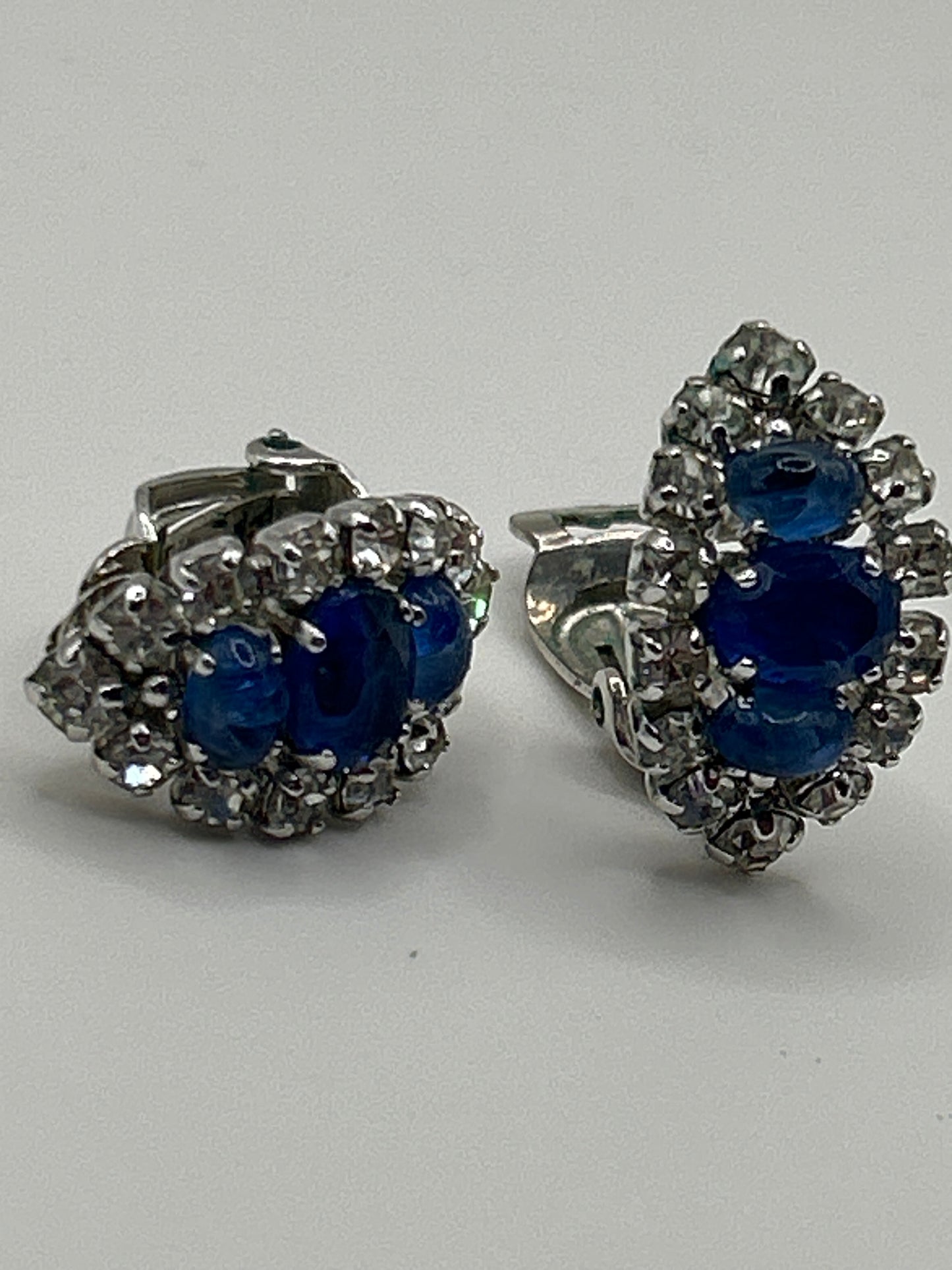 Stunning Blue glass and paste Christian Dior vintage clip on earrings. Dated 1973