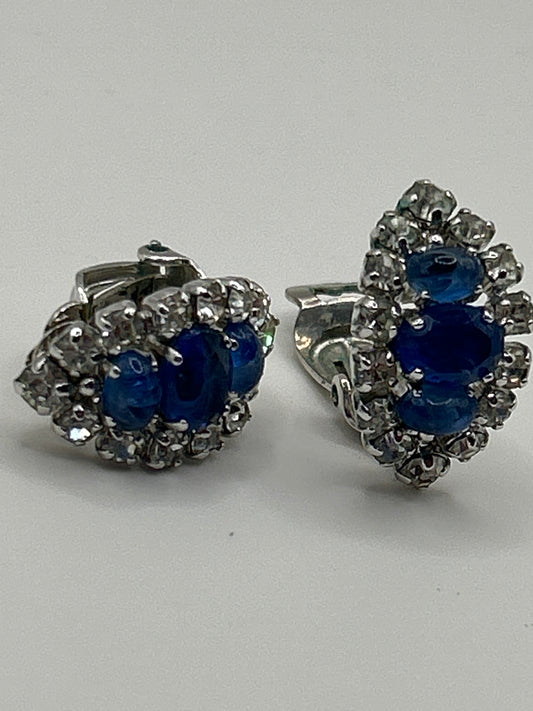 Stunning Blue glass and paste Christian Dior vintage clip on earrings. Dated 1973