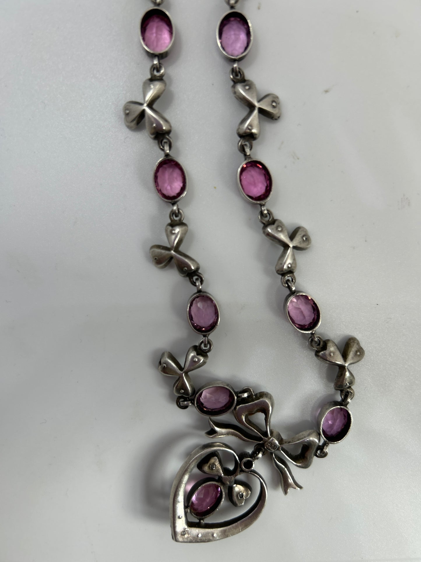 Antique Pink And Clear Paste Necklace Dating  1900. Marked 900