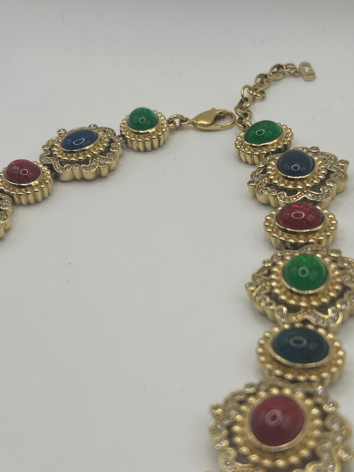 Christian Dior Vintage Mughal Necklace With Multicoloured Glass Stones Cabochons