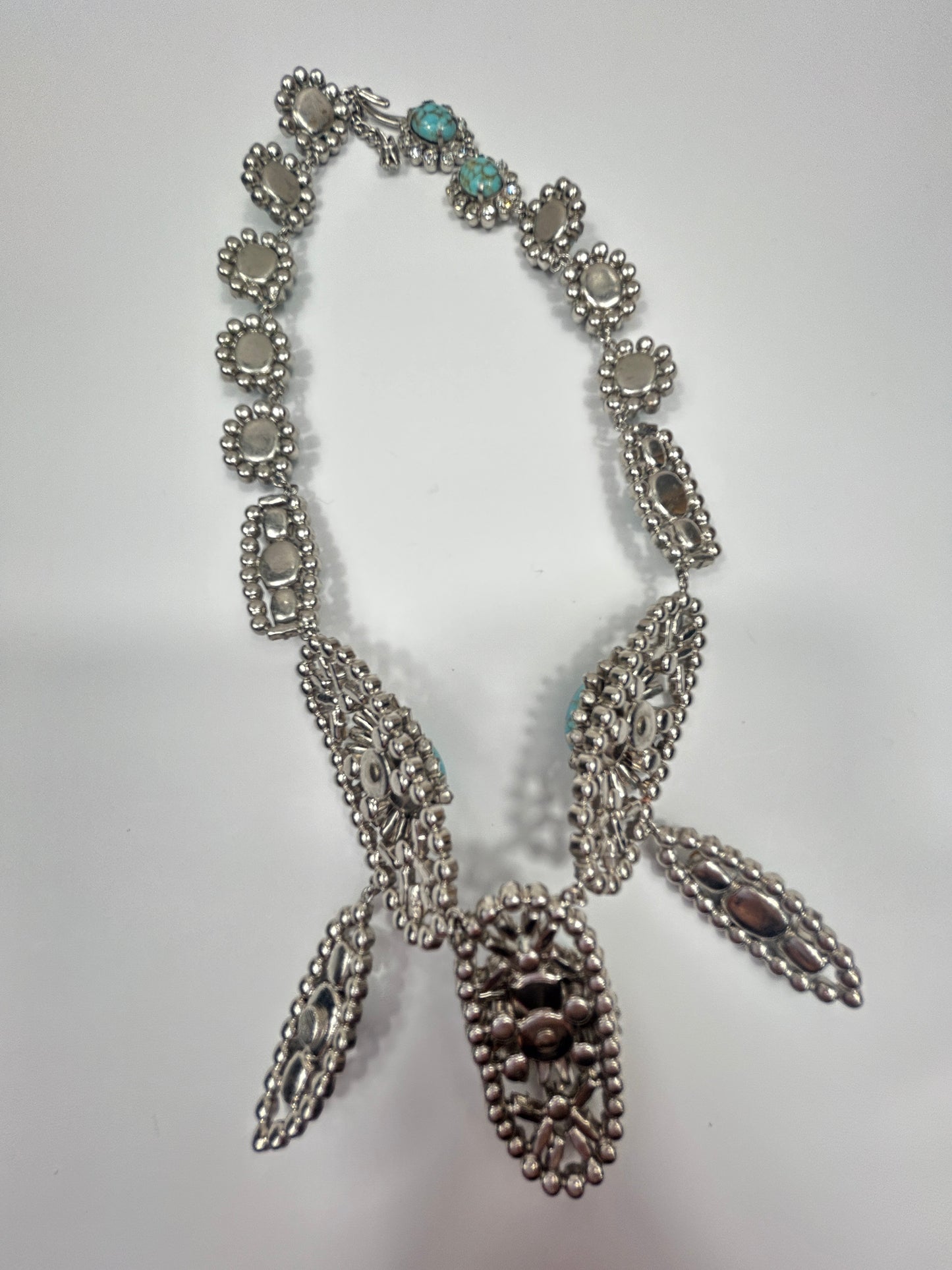 Norman Hartnell signed. Vintage Glass Necklace Rare With Glass Turquoise And Crystals.