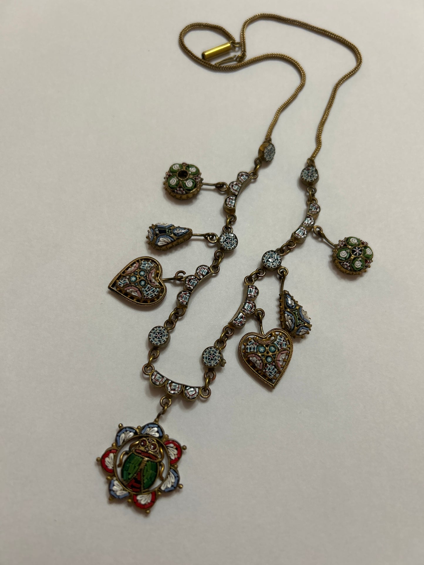 Antique Micromosaic Festoon Necklace With Scarab Beetle Rare