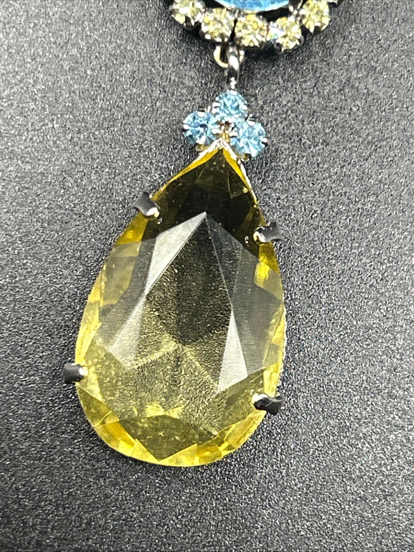 Vintage 1970s Christian Dior Lemon Citrine Paste & Blue Crystal Necklace