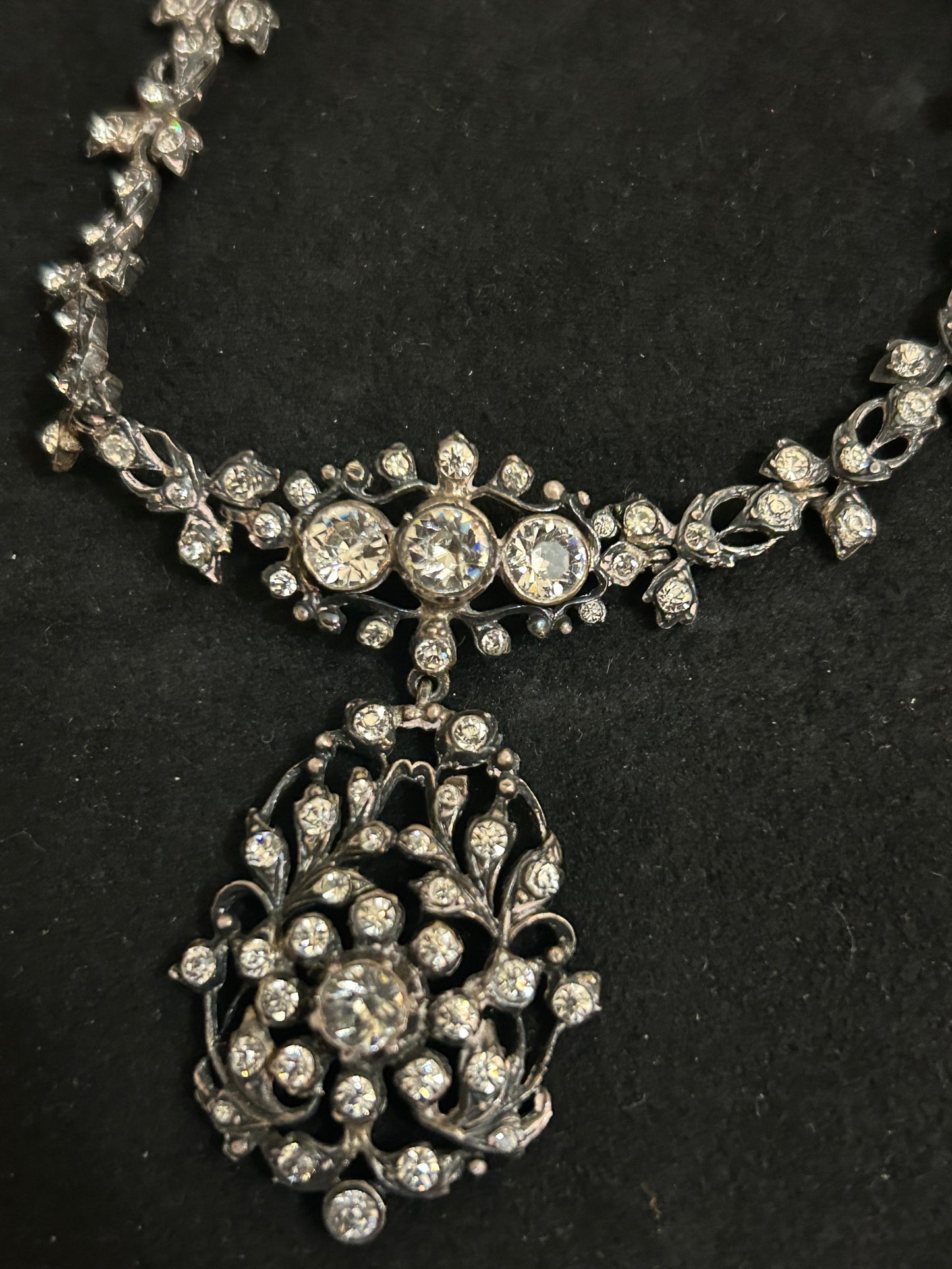 Early Victorian Silver And Crystal Paste Beautiful Necklace.