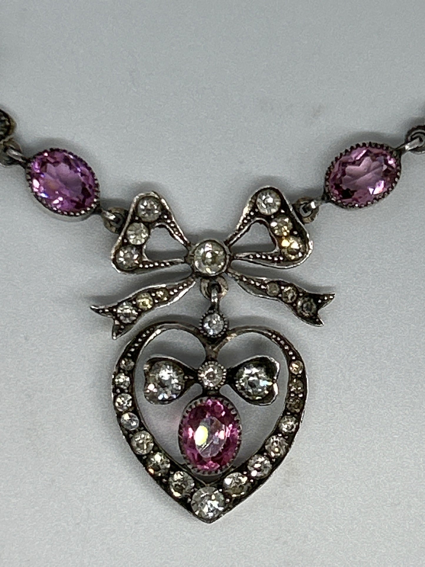 Antique Pink And Clear Paste Necklace Dating  1900. Marked 900