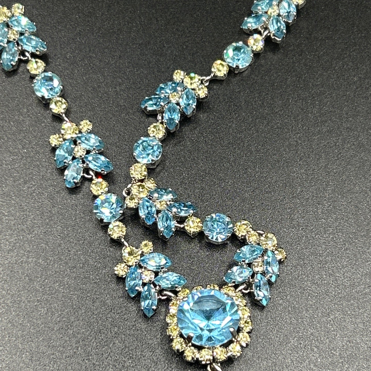 Vintage 1970s Christian Dior Lemon Citrine Paste & Blue Crystal Necklace