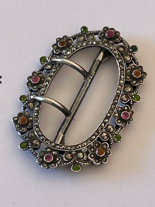 Antique silver marked 935 multicoloured gem paste buckle .