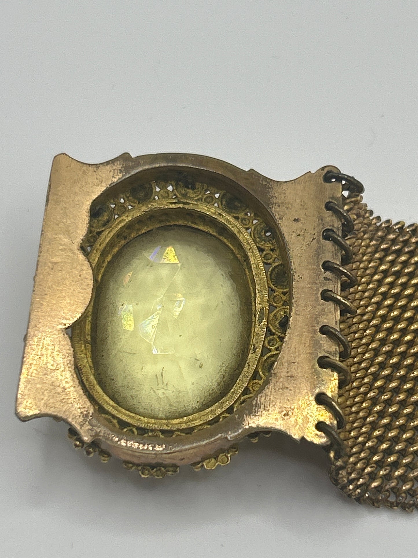 Antique Victorian Etruscan Mesh Pinchbeck Bracelet Paste Citrine.