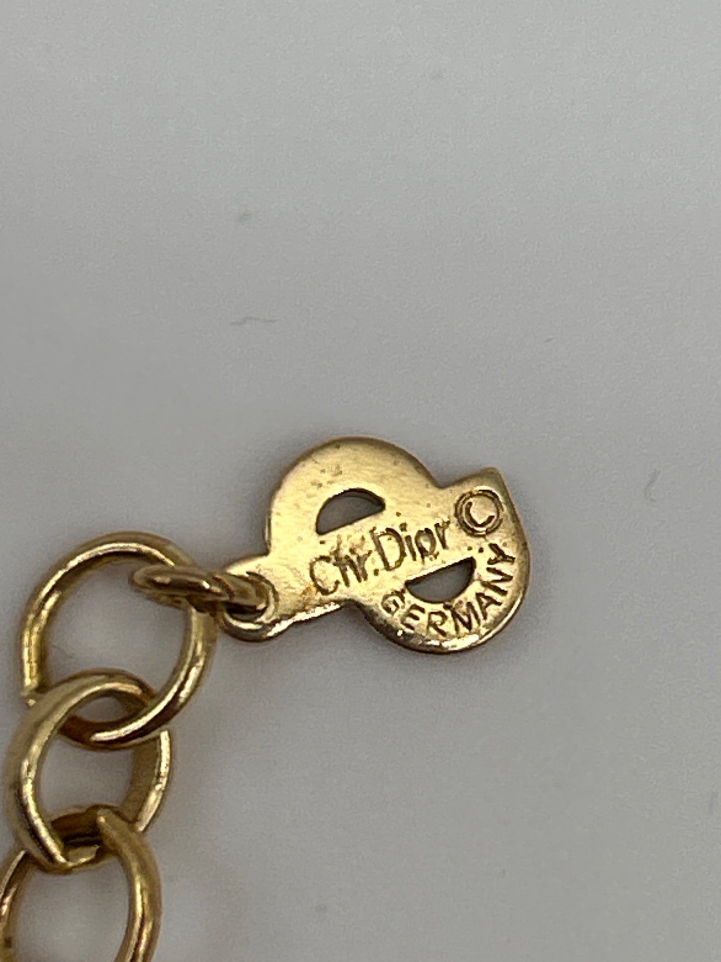 Christian Dior Vintage omega Necklace, Earrings. Cream Enamel and blue cabochons.