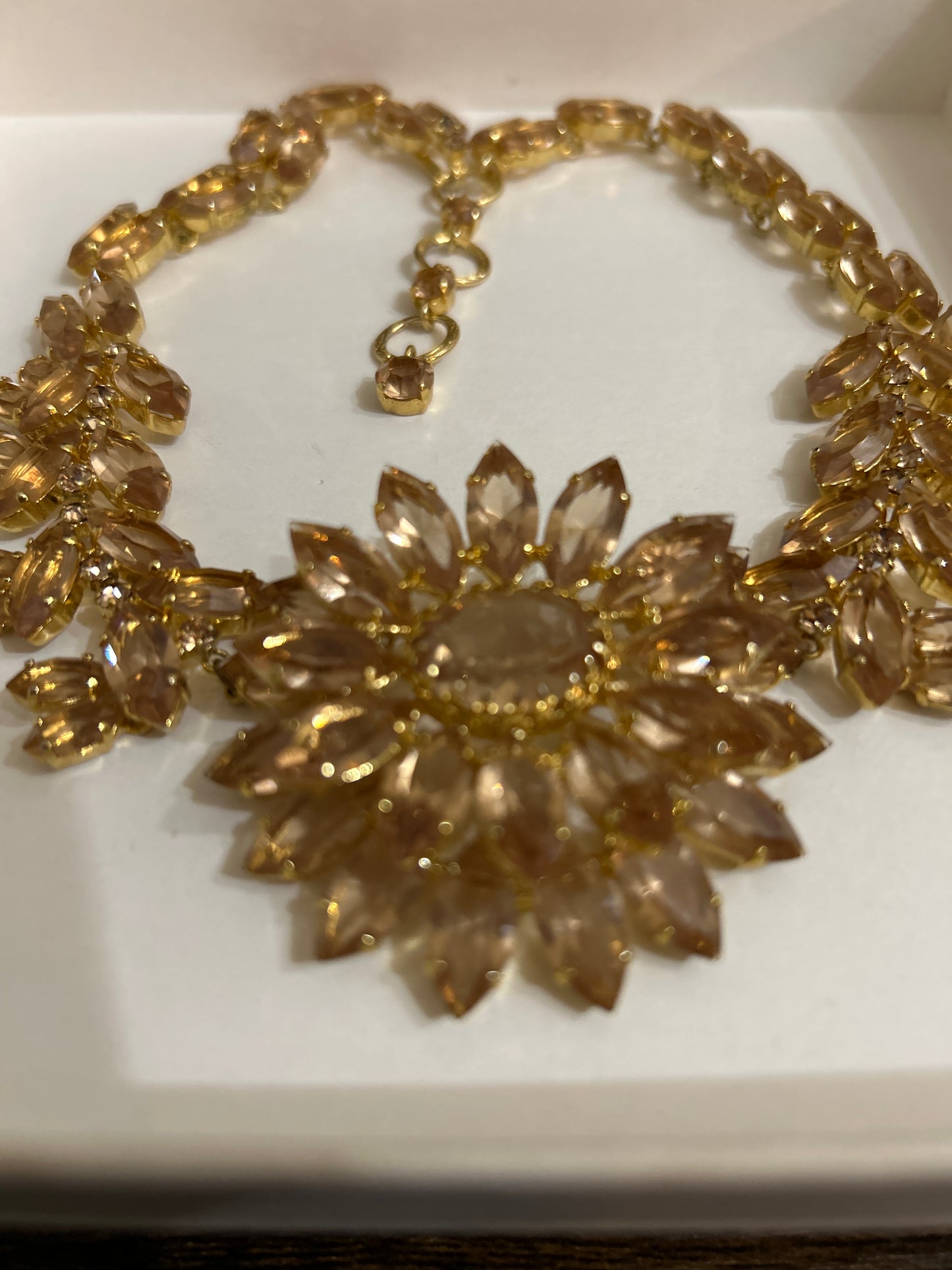 Christian Dior Vintage Signed 1961 Necklace Boxed Stunning Champagne Rhinestones