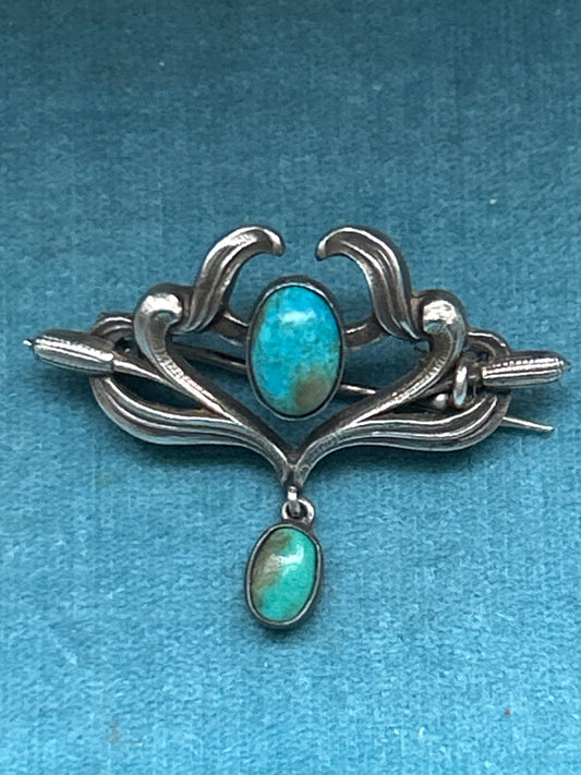 Antique Silver Art Nouveau Turquoise Dangle