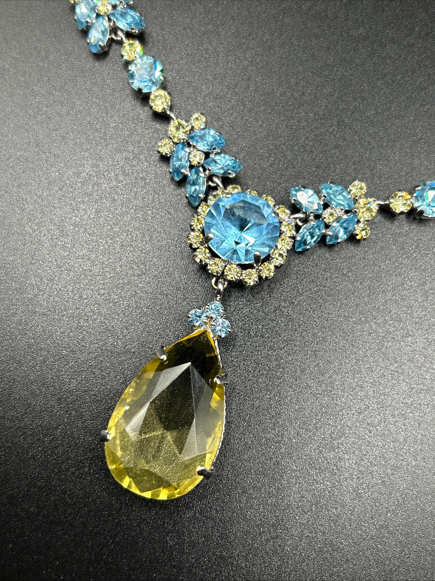 Vintage 1970s Christian Dior Lemon Citrine Paste & Blue Crystal Necklace