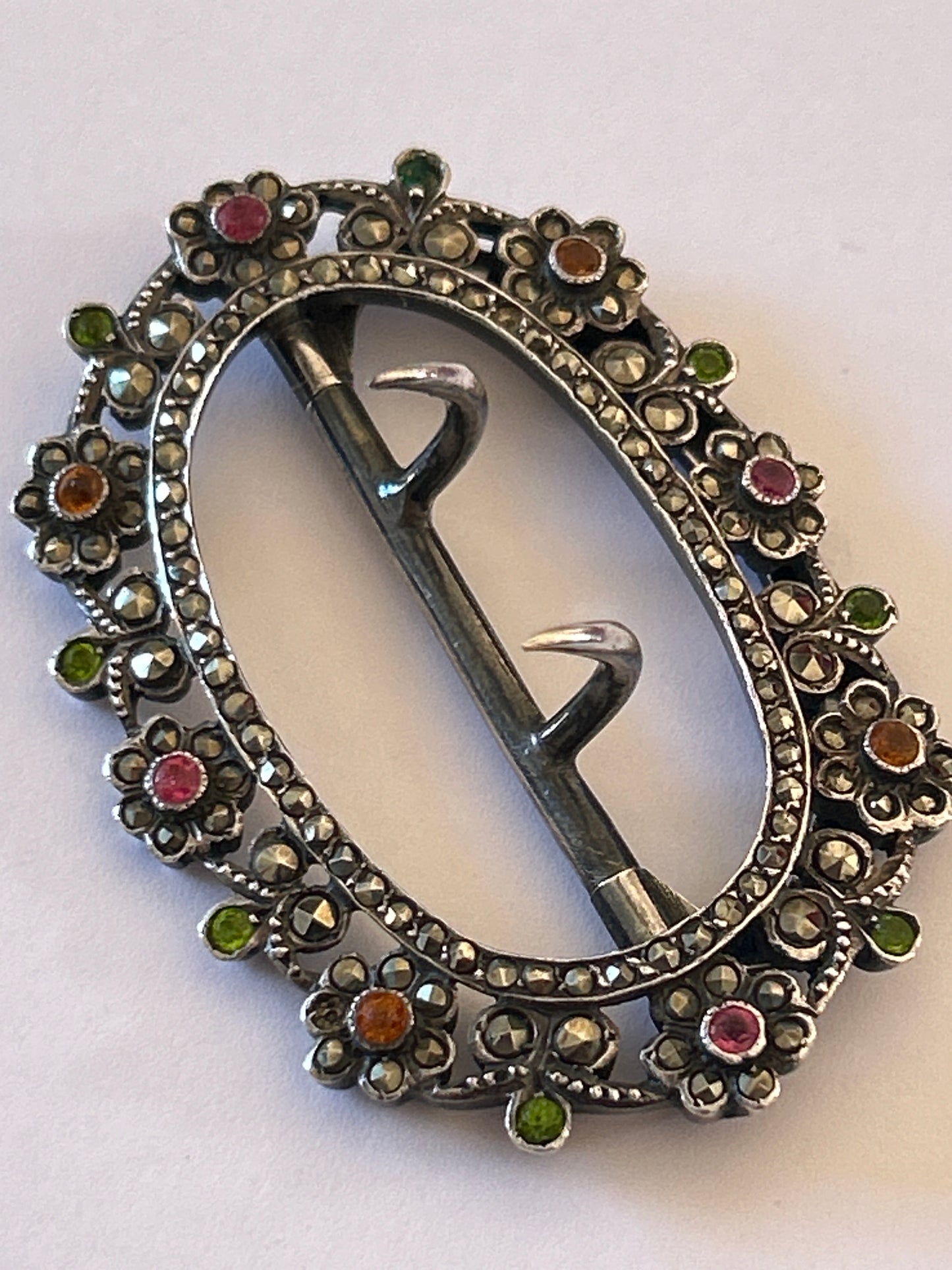 Antique silver marked 935 multicoloured gem paste buckle .