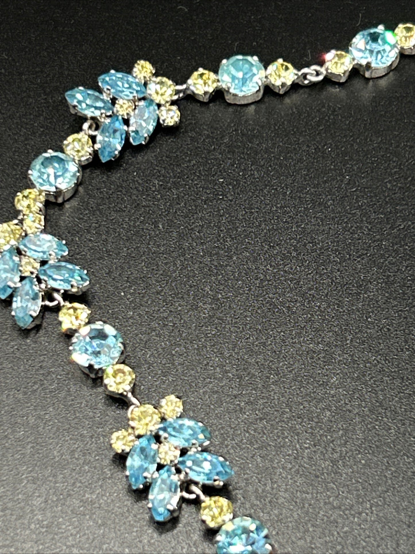 Vintage 1970s Christian Dior Lemon Citrine Paste & Blue Crystal Necklace