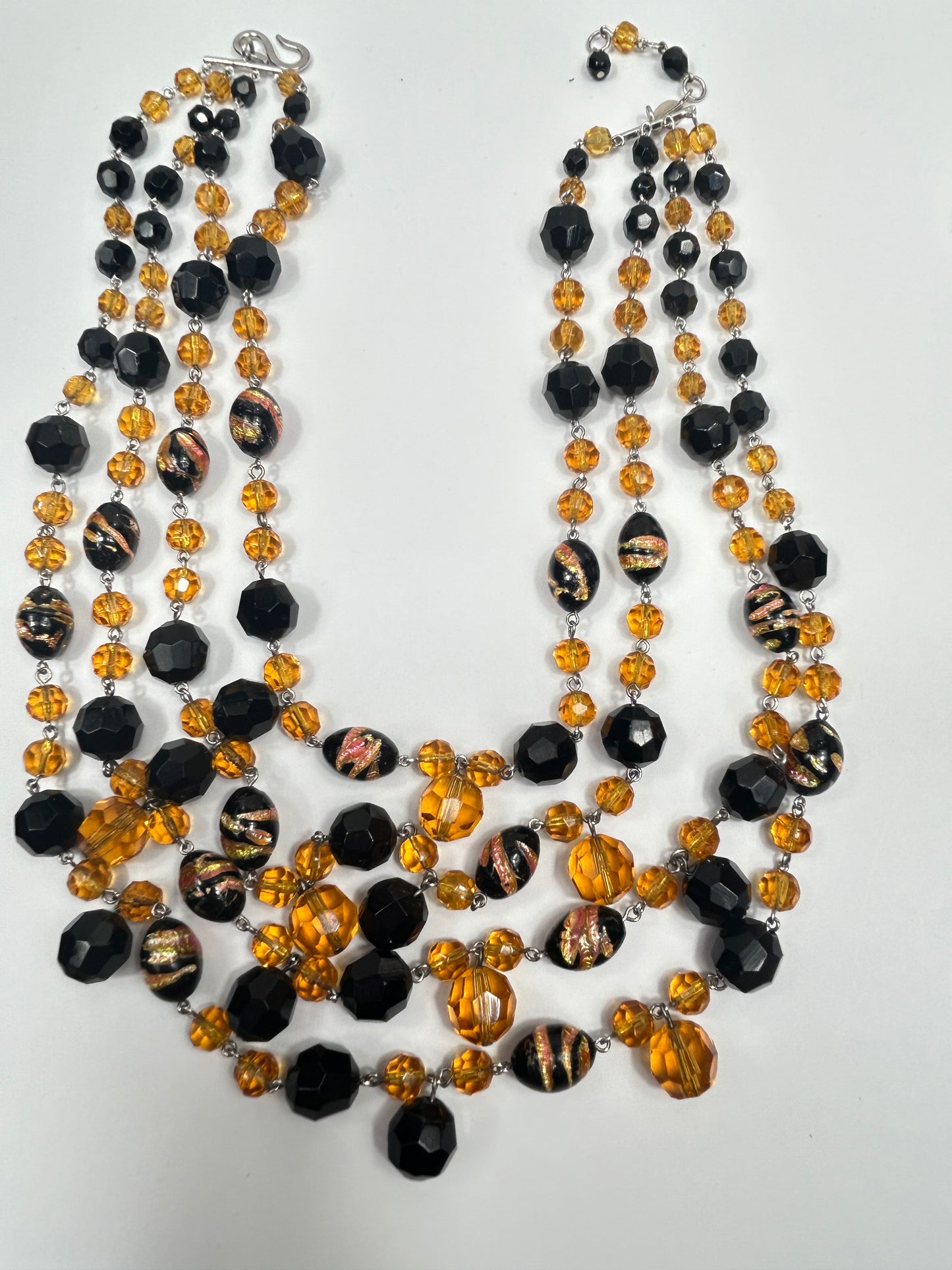 Vintage 1960s Christian Dior Glass Beads Layered Necklace. Amber coloured & Black.