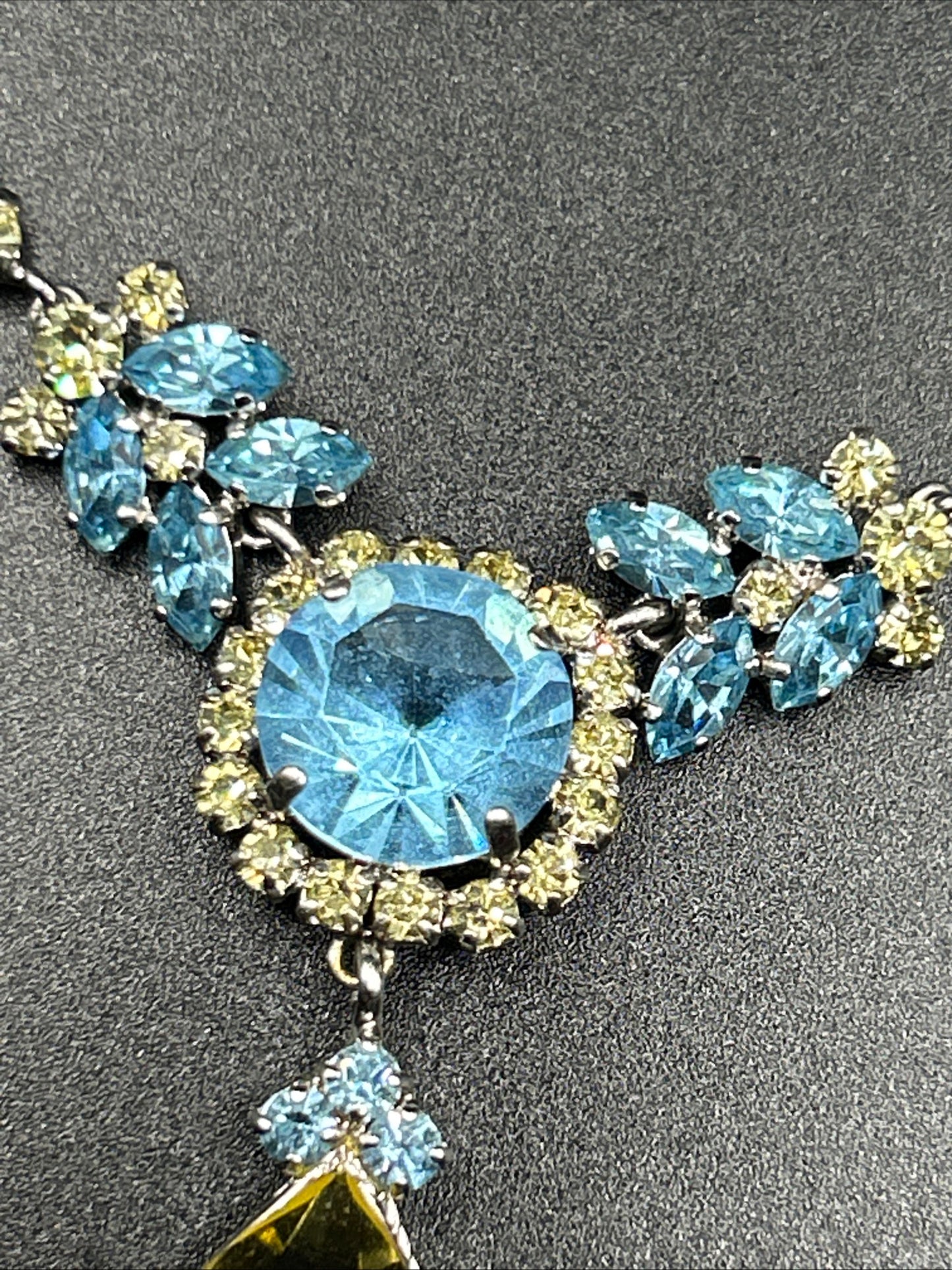 Vintage 1970s Christian Dior Lemon Citrine Paste & Blue Crystal Necklace