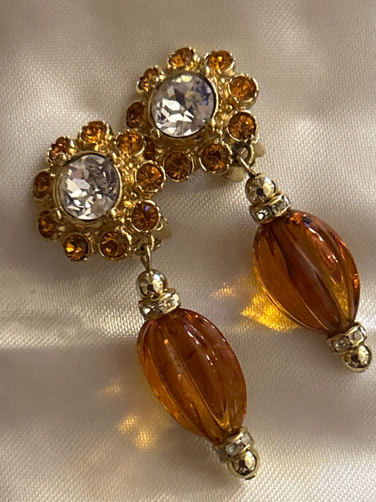 Christian Dior amber coloured glass drop earrings