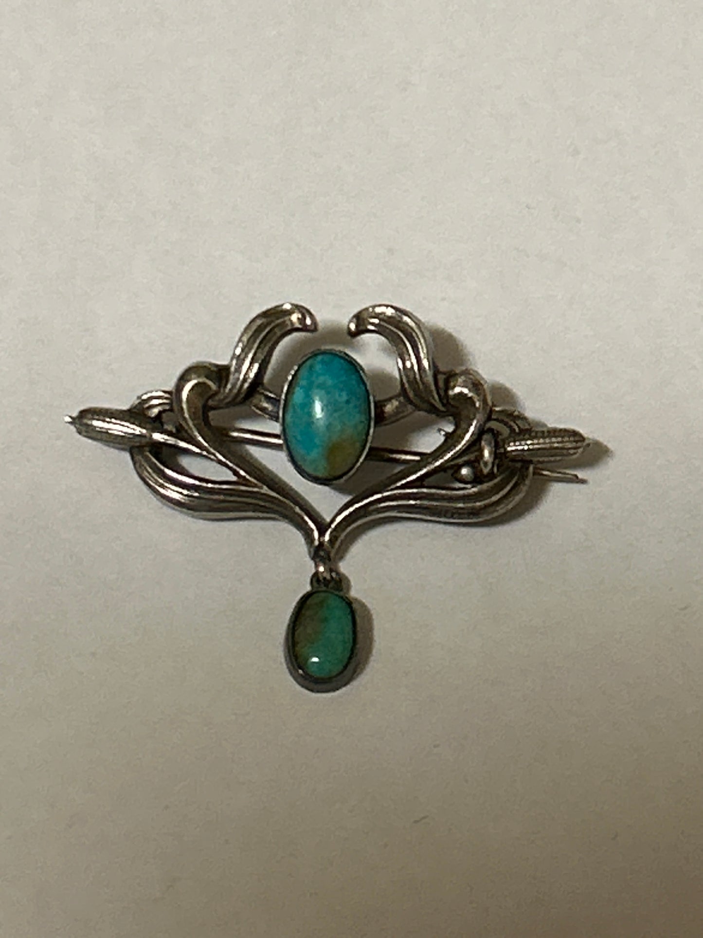 Antique Silver Art Nouveau Turquoise Dangle