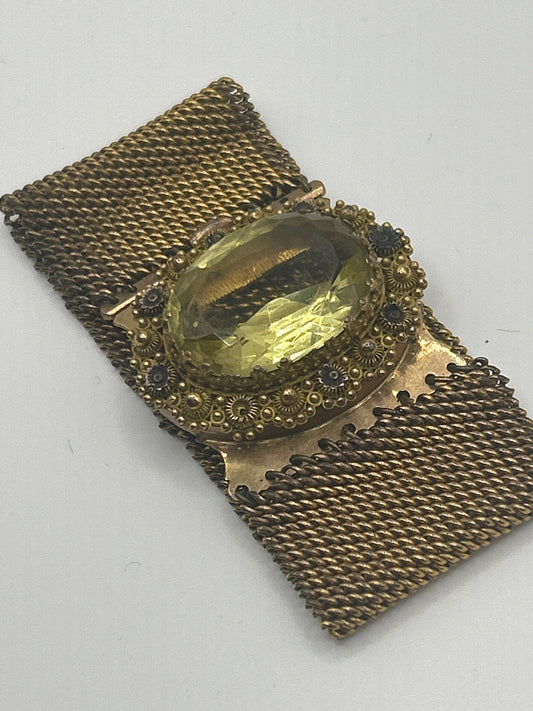 Antique Victorian Etruscan Mesh Pinchbeck Bracelet Paste Citrine.