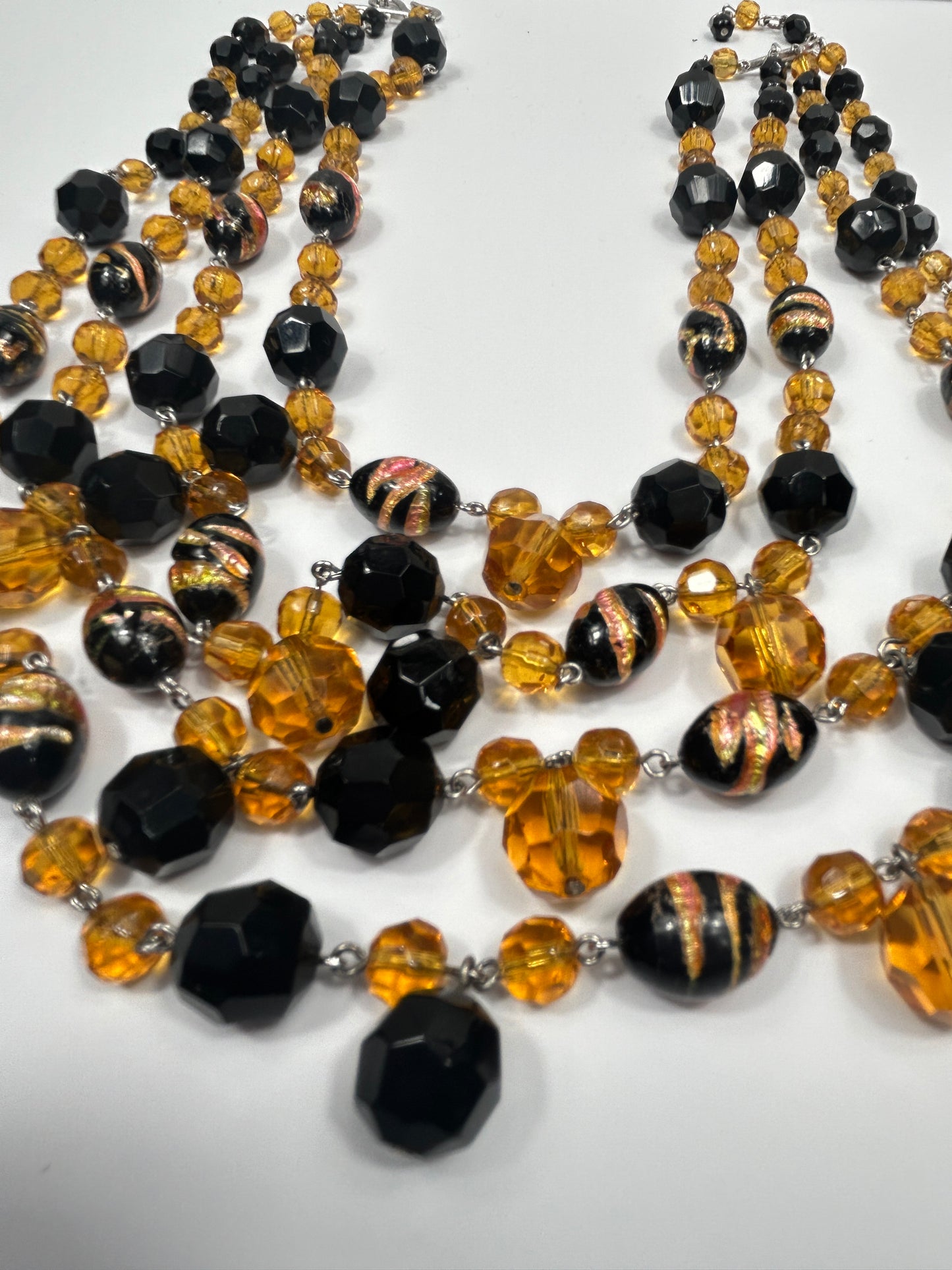 Vintage 1960s Christian Dior Glass Beads Layered Necklace. Amber coloured & Black.