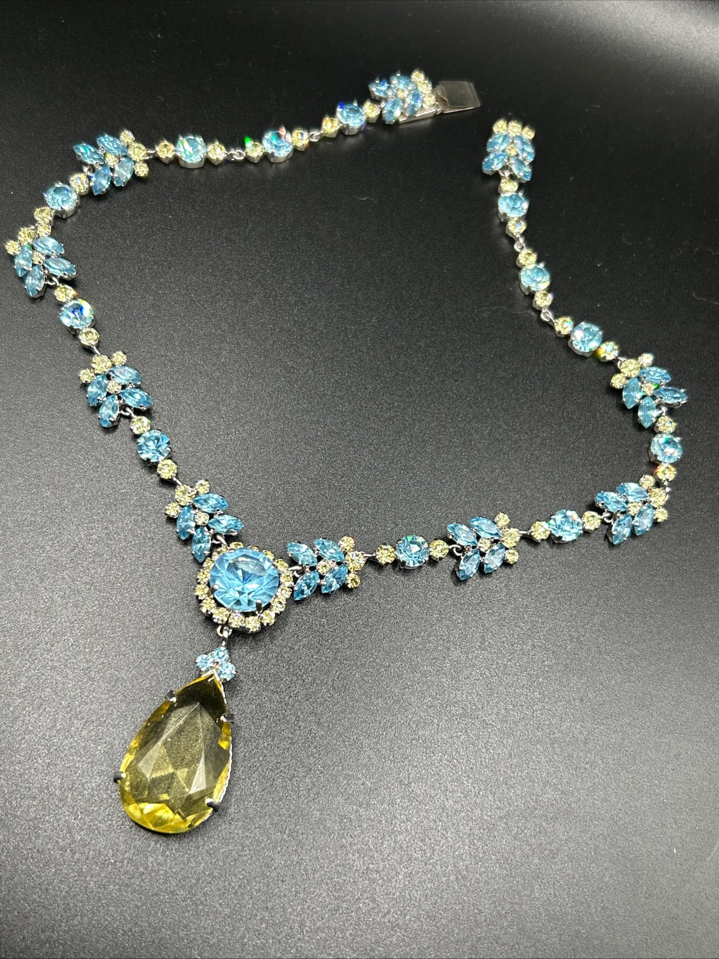 Vintage 1970s Christian Dior Lemon Citrine Paste & Blue Crystal Necklace