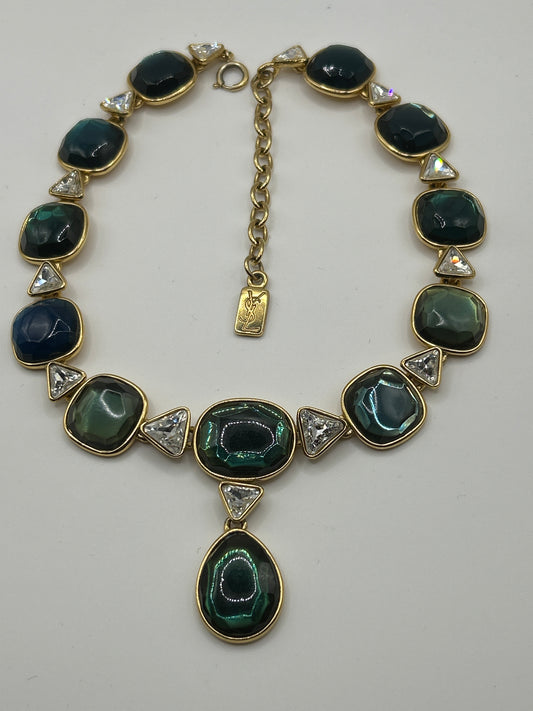 Yves Saint Laurent YSL vintage glass stones necklace. Robert Goossens 1980s.