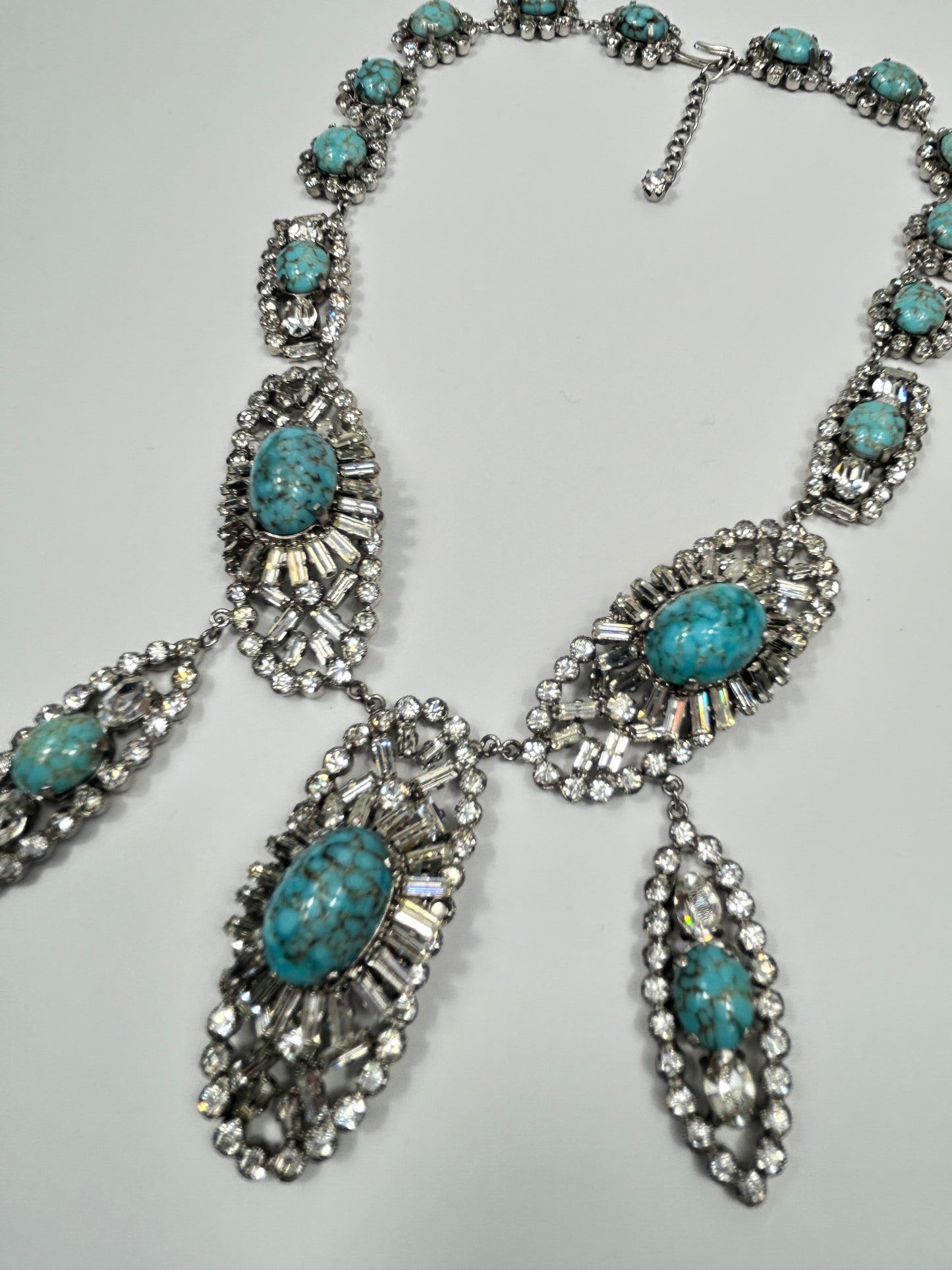 Norman Hartnell signed. Vintage Glass Necklace Rare With Glass Turquoise And Crystals.