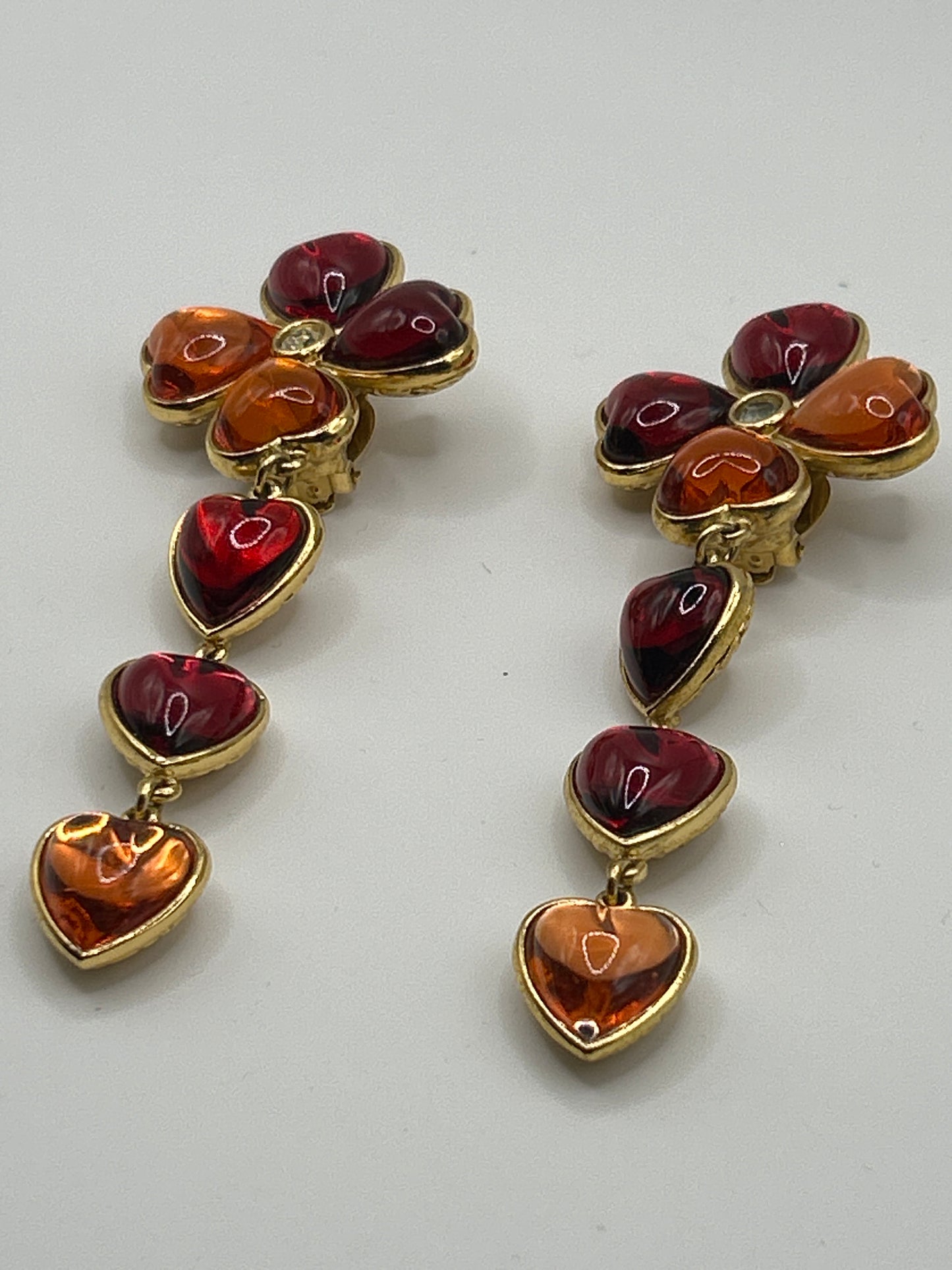 Yves Saint Laurent Vintage Glass Heart Drop Dangle Earrings