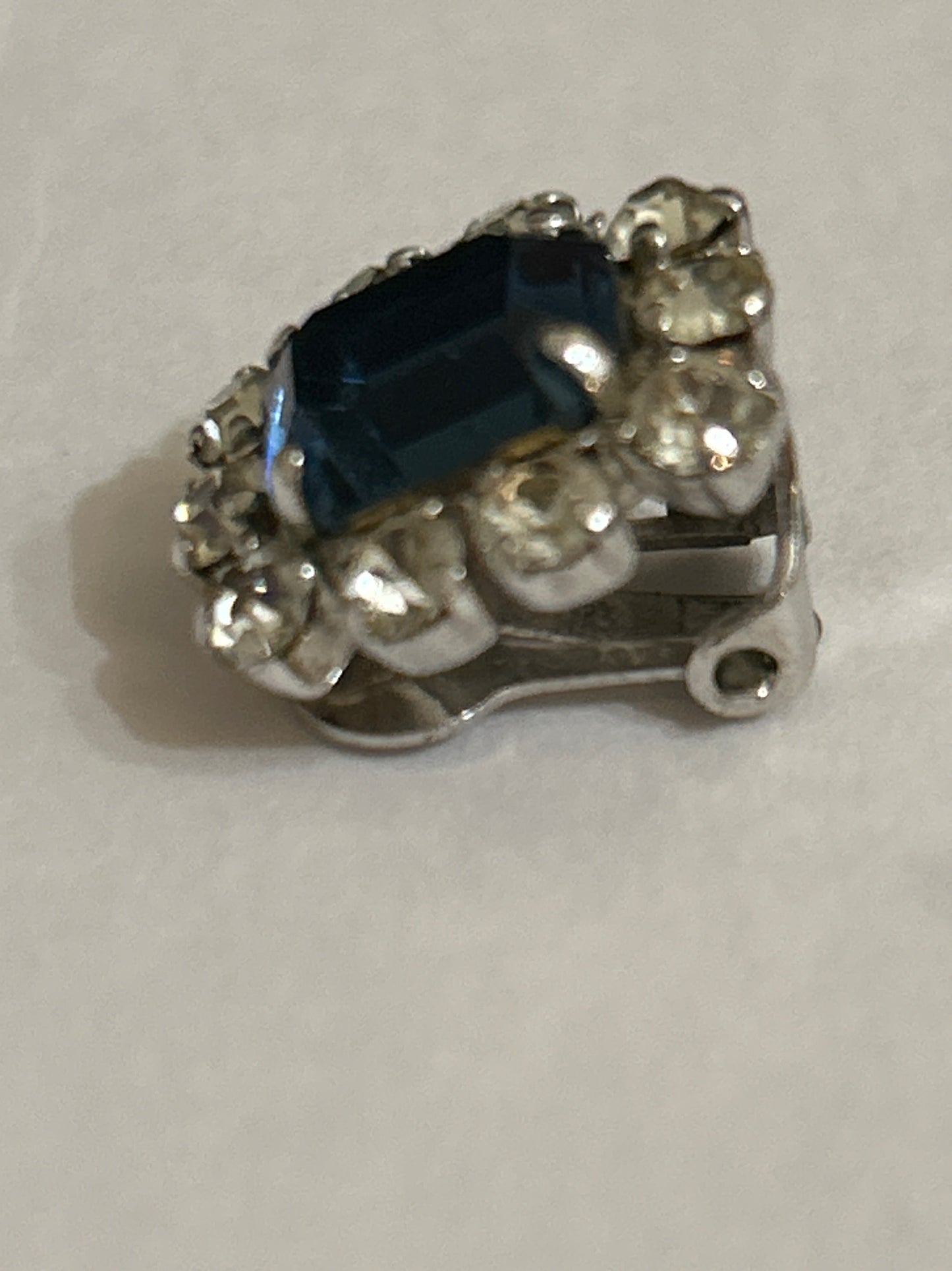 Christian Dior clip on blue glass vintage earrings signed and dated 1965.