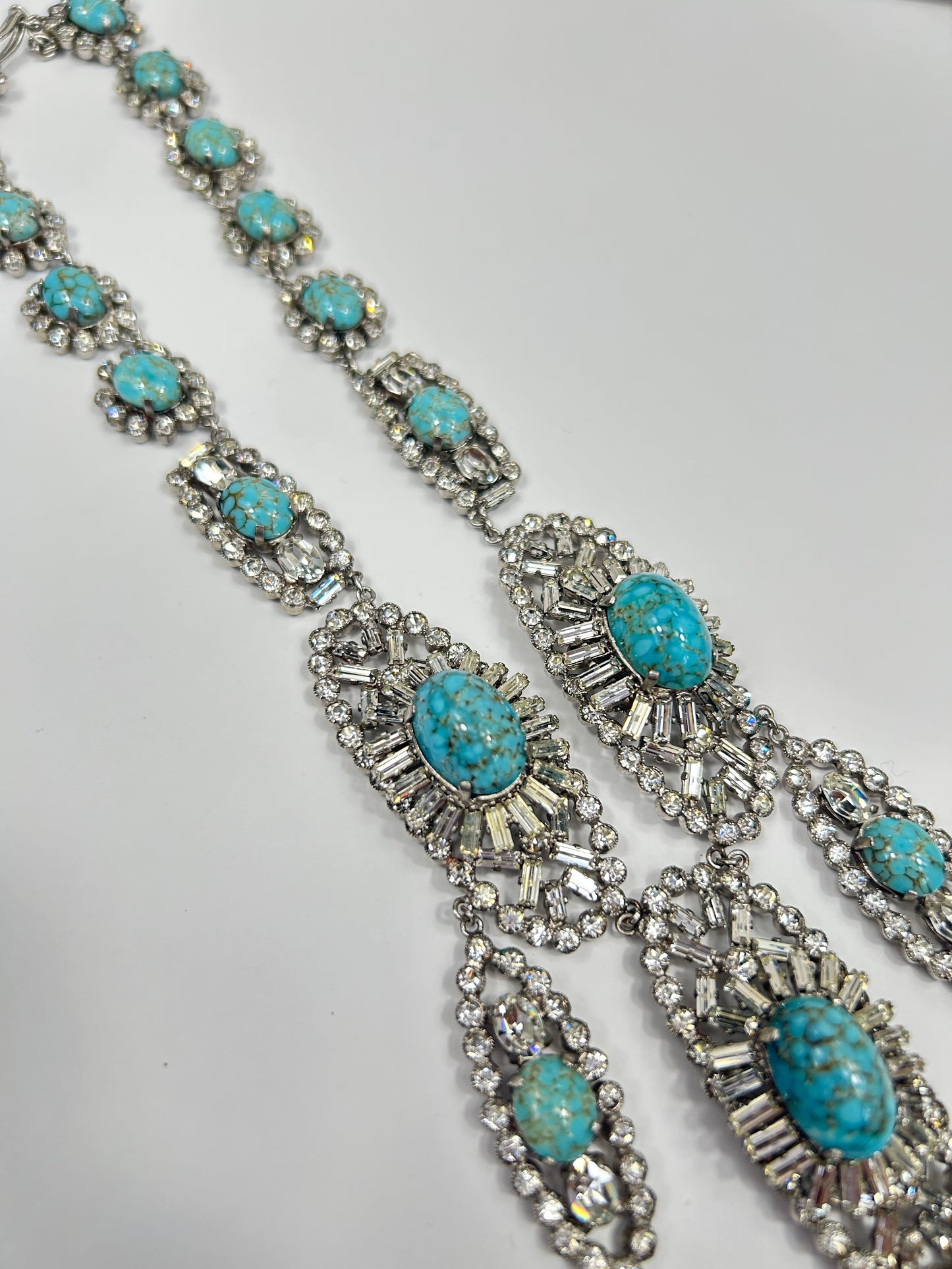 Norman Hartnell signed. Vintage Glass Necklace Rare With Glass Turquoise And Crystals.