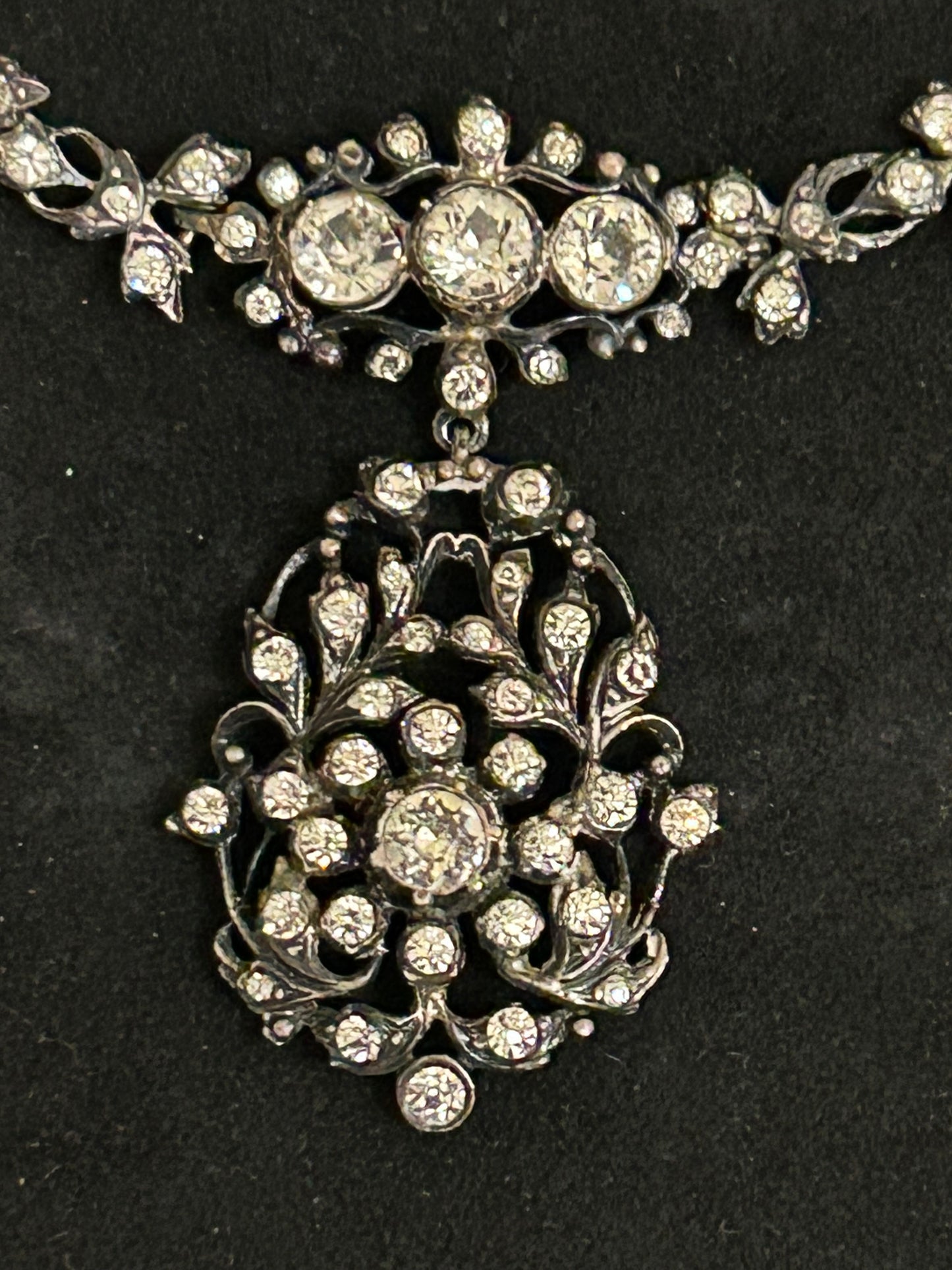 Early Victorian Silver And Crystal Paste Beautiful Necklace.