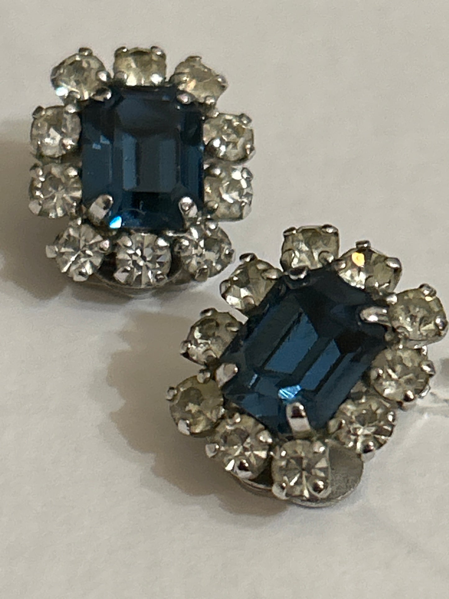 Christian Dior clip on blue glass vintage earrings signed and dated 1965.