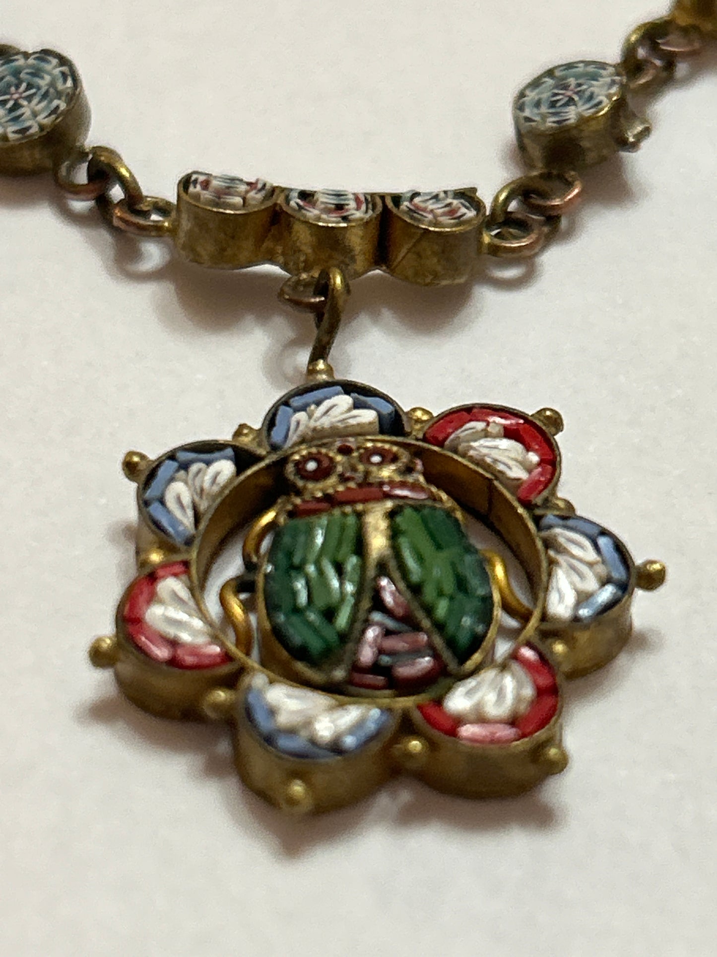Antique Micromosaic Festoon Necklace With Scarab Beetle Rare