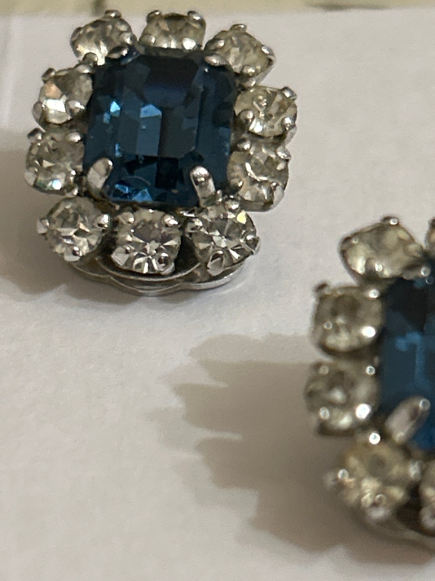 Christian Dior clip on blue glass vintage earrings signed and dated 1965.