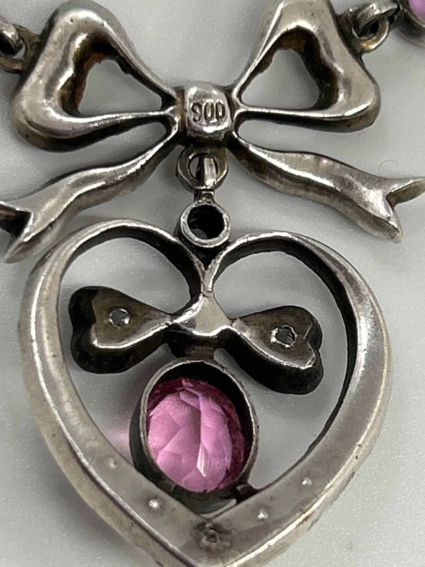 Antique Pink And Clear Paste Necklace Dating  1900. Marked 900