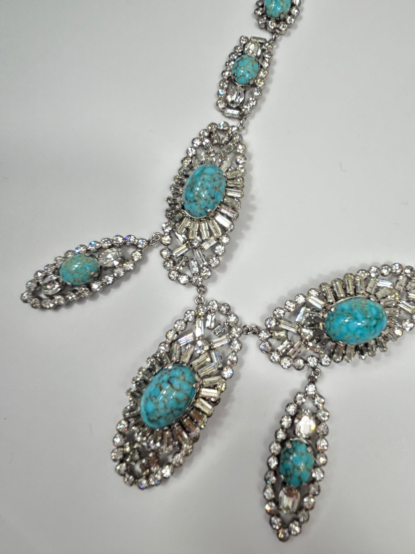 Norman Hartnell signed. Vintage Glass Necklace Rare With Glass Turquoise And Crystals.