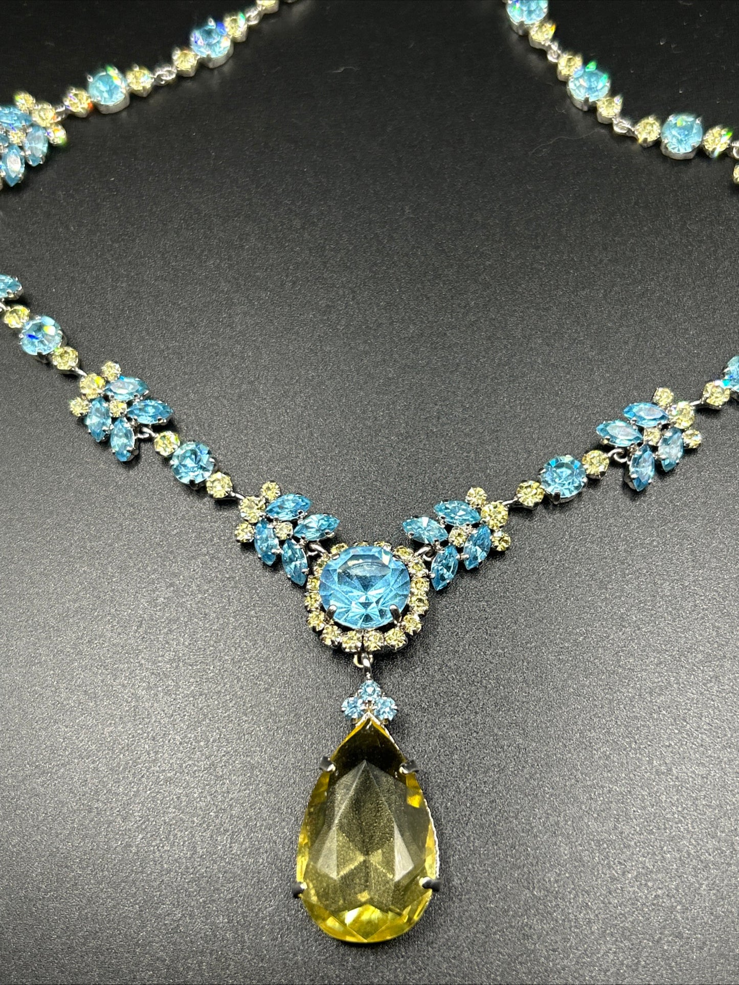 Vintage 1970s Christian Dior Lemon Citrine Paste & Blue Crystal Necklace