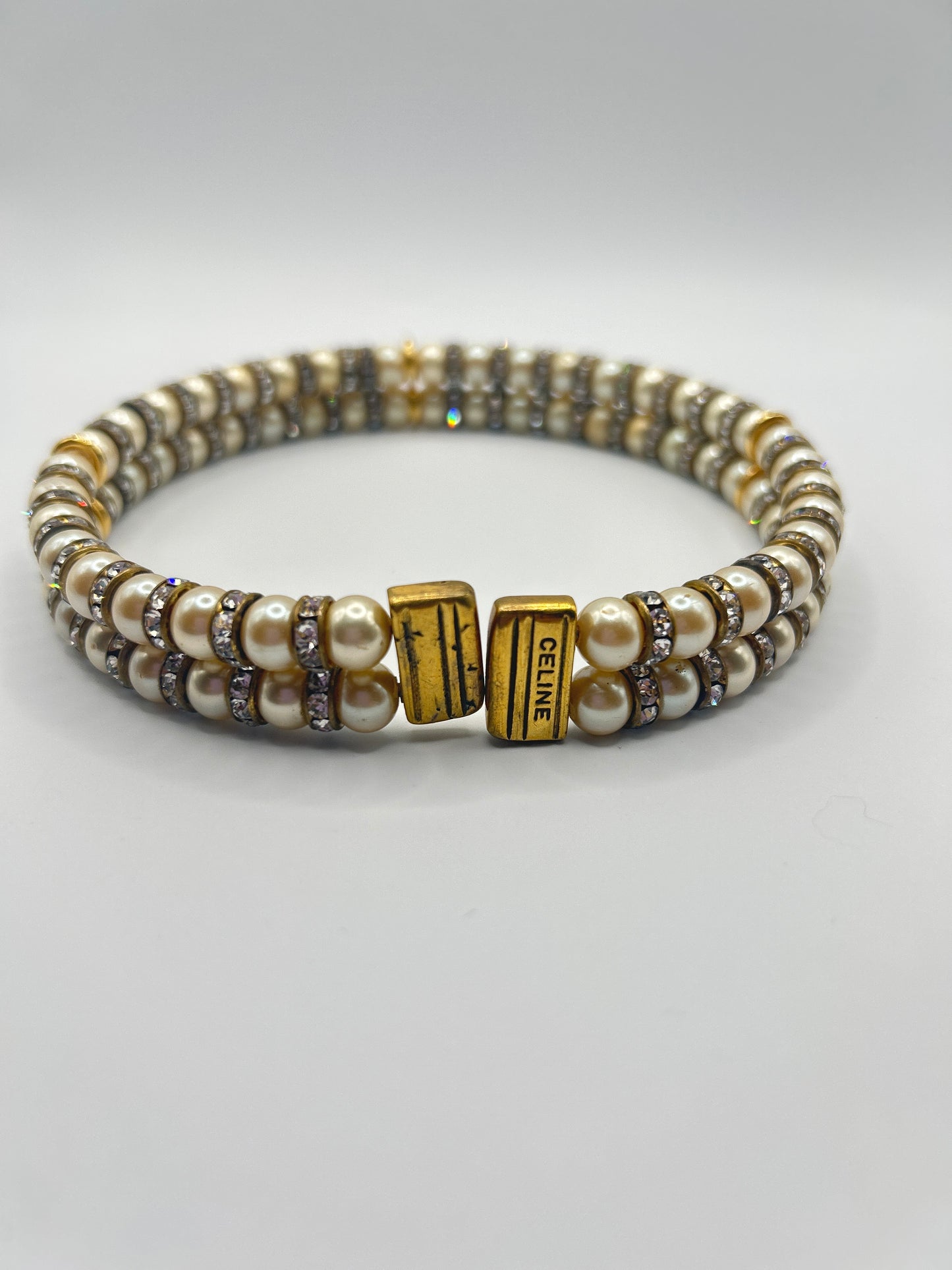 Celine vintage faux pearl and diamanté choker