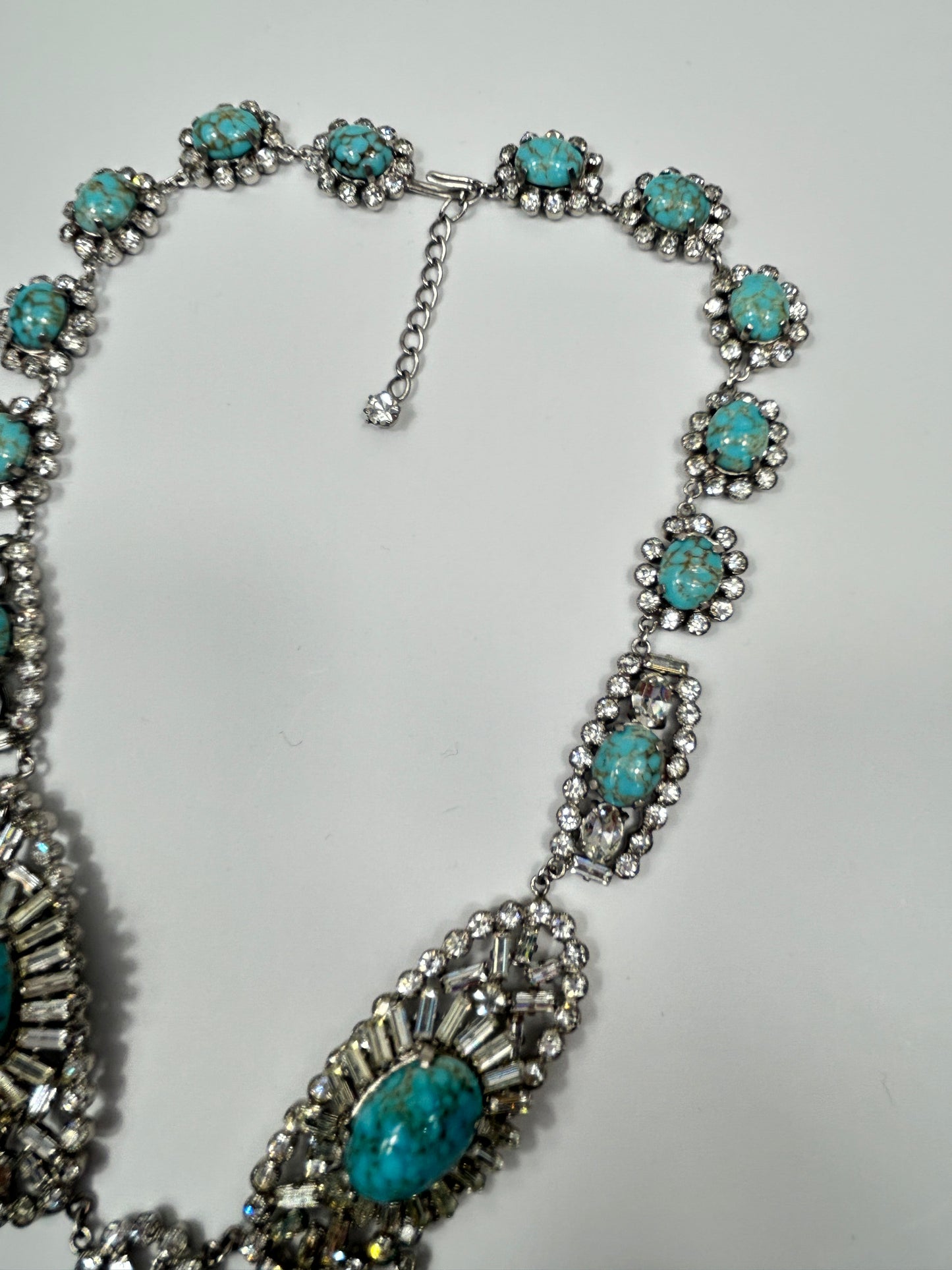 Norman Hartnell signed. Vintage Glass Necklace Rare With Glass Turquoise And Crystals.