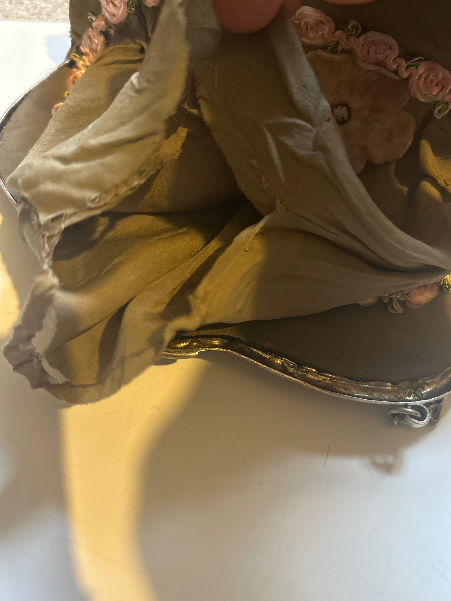 Large Antique Victorian Beaded Handbag With Silver Marked 800 On Frame