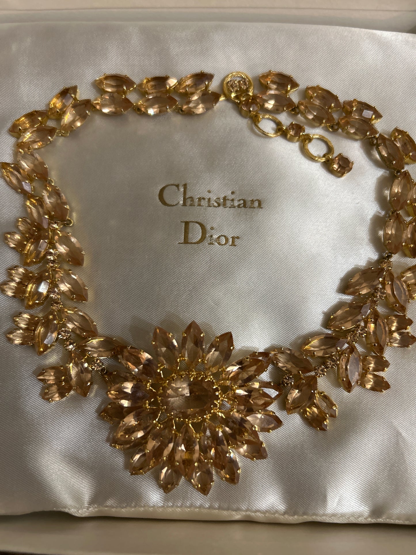 Christian Dior Vintage Signed 1961 Necklace Boxed Stunning Champagne Rhinestones