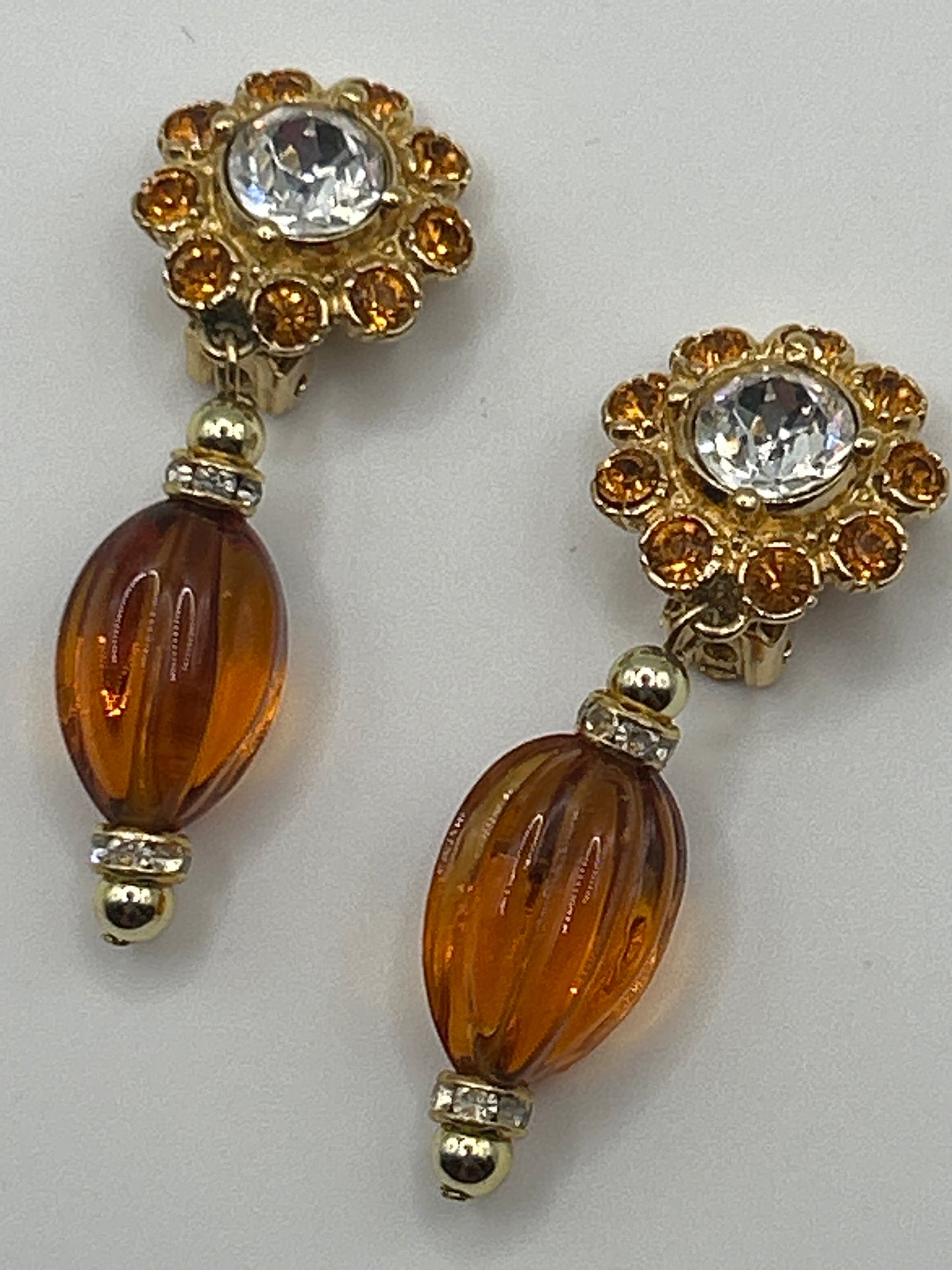 Christian Dior vintage Amber coloured glass drop earrings