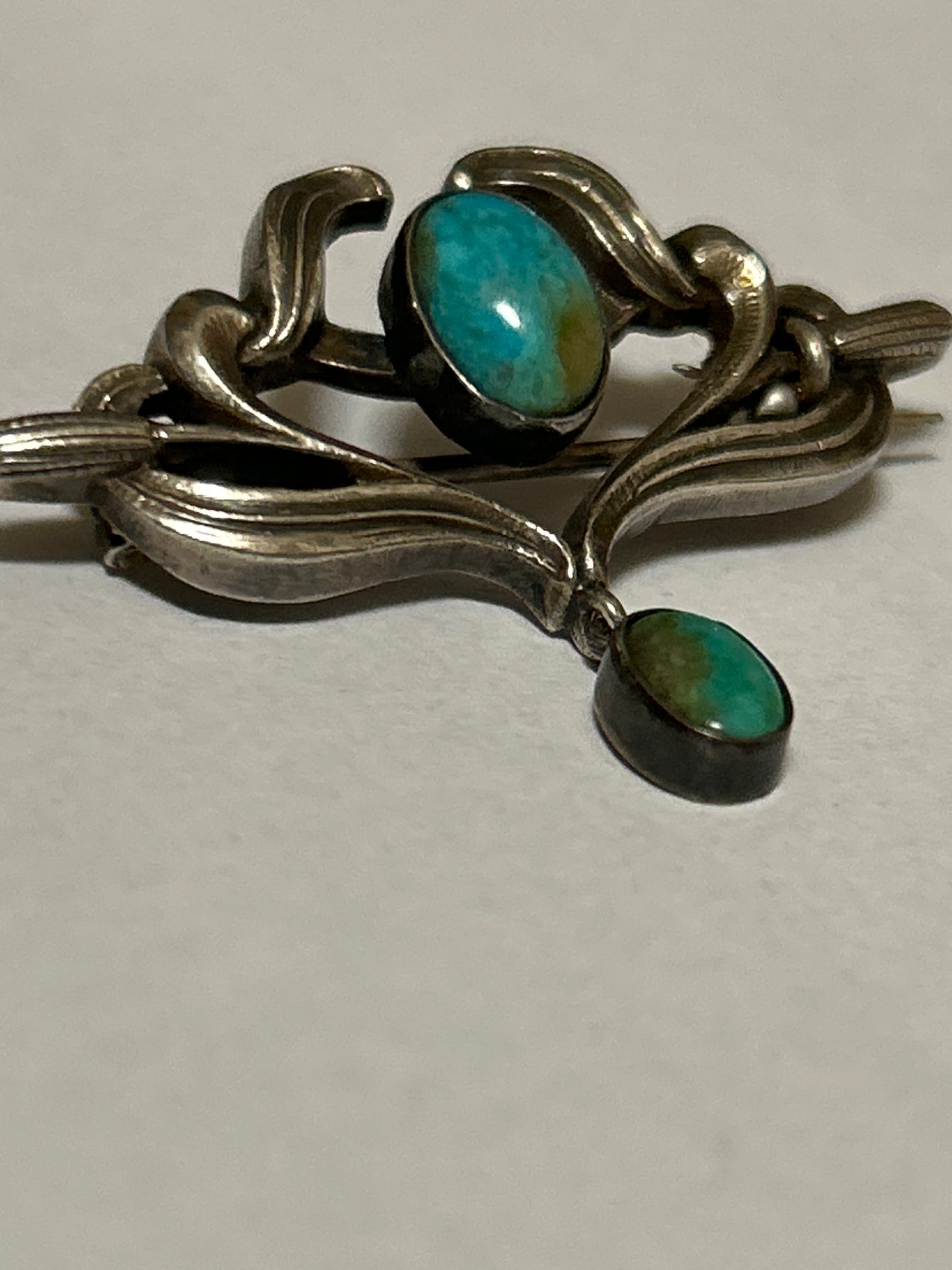 Antique Silver Art Nouveau Turquoise Dangle