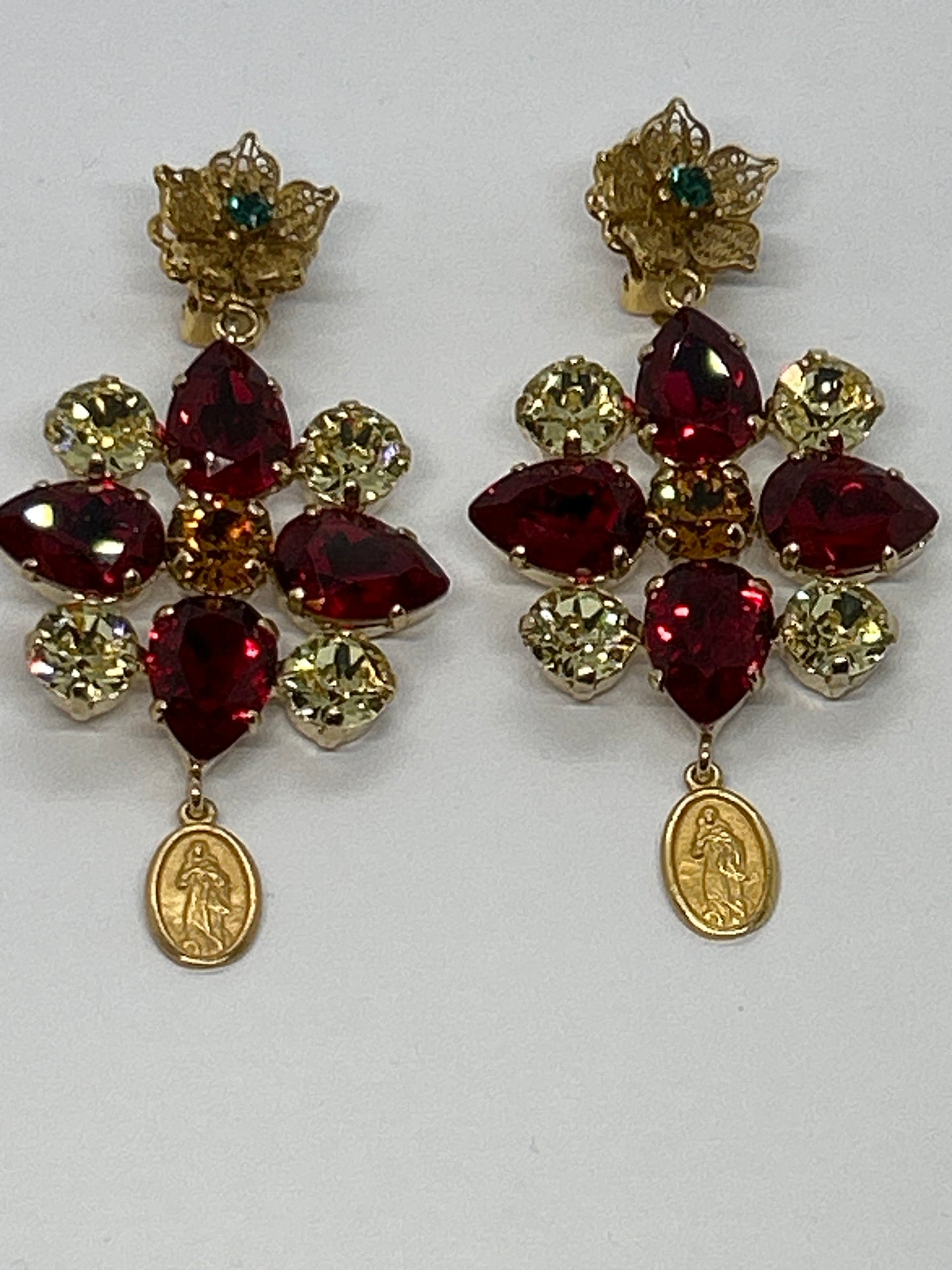 Dolce And Gabbana Red And Gold Crystal Drop Earrings