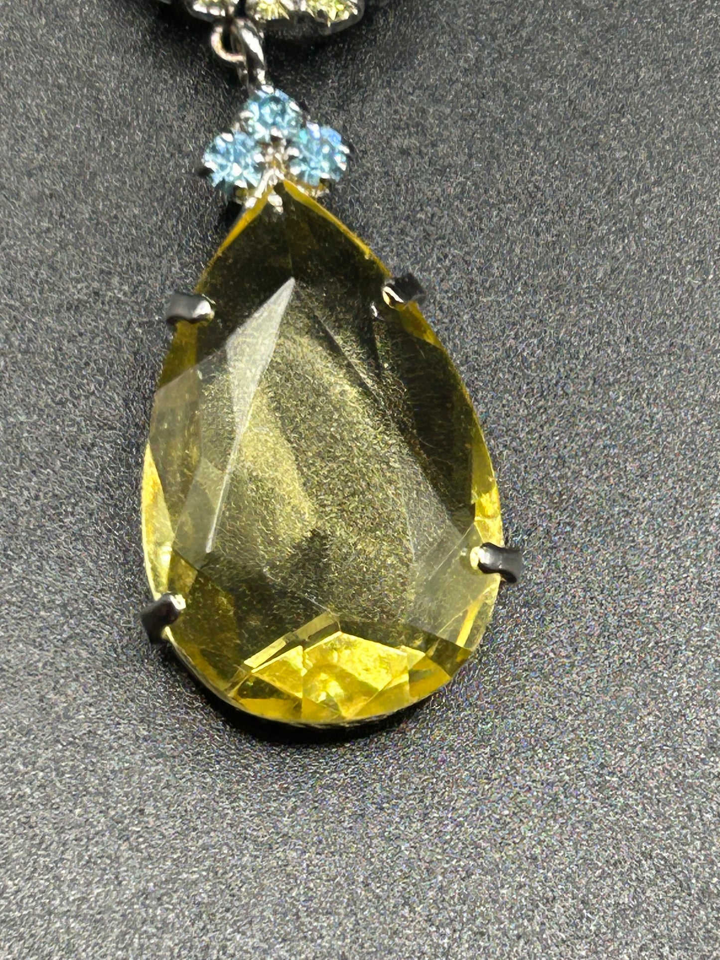Vintage 1970s Christian Dior Lemon Citrine Paste & Blue Crystal Necklace